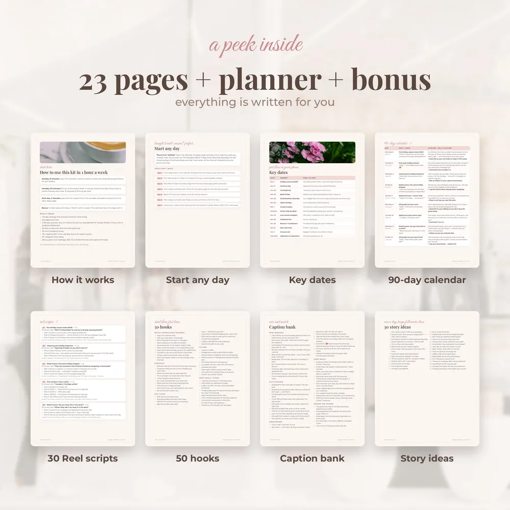 Boutique Holiday Content Kit: pages inside