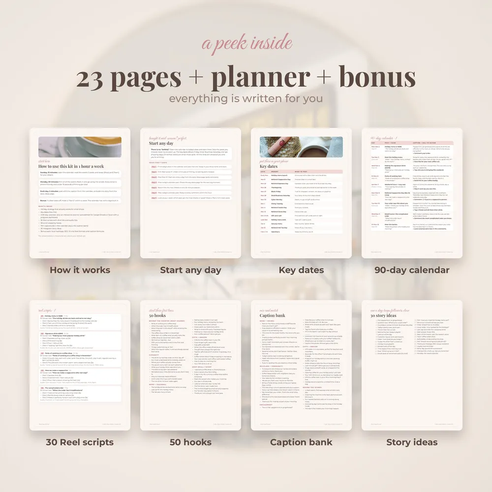 Coffee Shop Holiday Content Kit: pages inside
