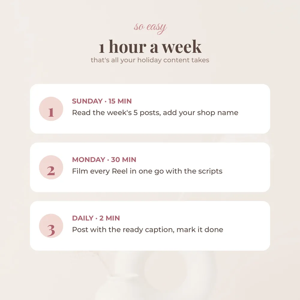 Local Shop Holiday Content Kit: 1 hour a week